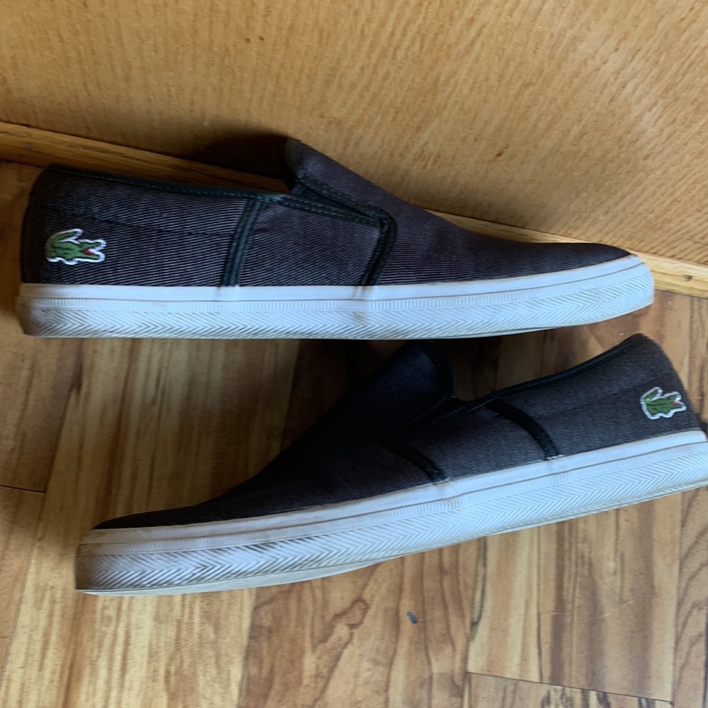 Lacoste men’s size 42 EU black slip on sneakers vegan canvas shoes comfy VGUC - Picture 7 of 13